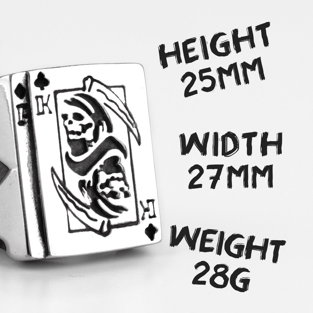 Mens Grim Reaper Poker King No Fade Stainless Steel Street Wear Card Shark Rings