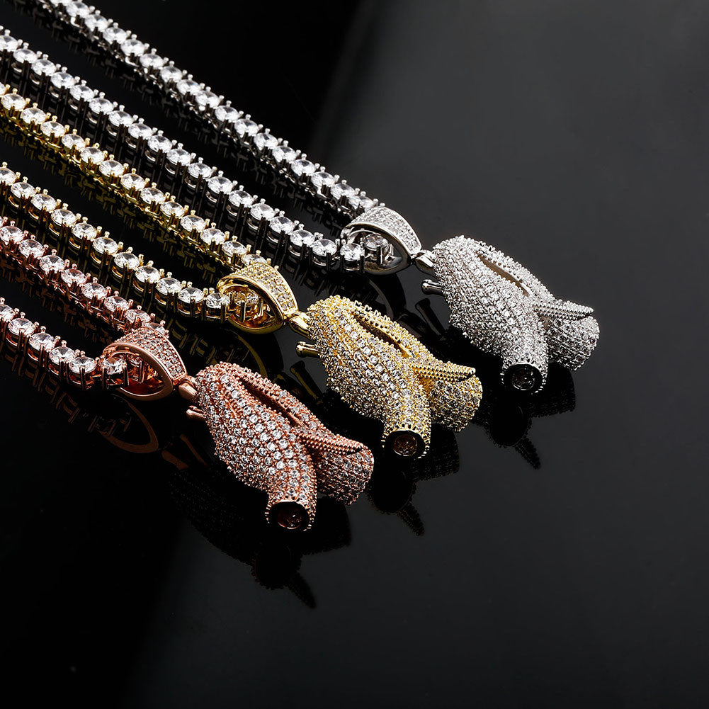 Hip Hop Praying Hand Rugged Cross Prong Set 14k Gold 925 Silver Pendant