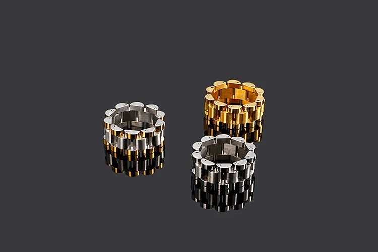 Men's 10mm Waterproof 18k Gold Silver Stainless Steel Watch Band Bracelet Ring Combo Set