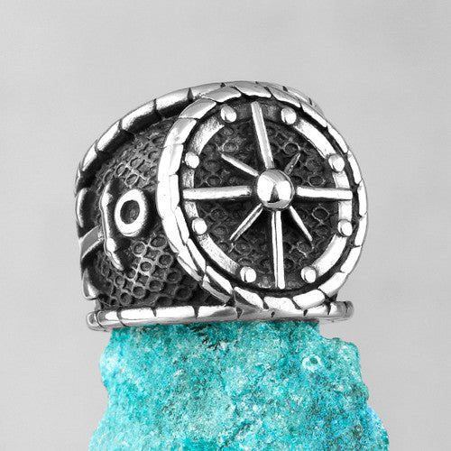 Mens 316L Stainless Steel Nautical Navigation Wheel Anchor Street Wear Rings