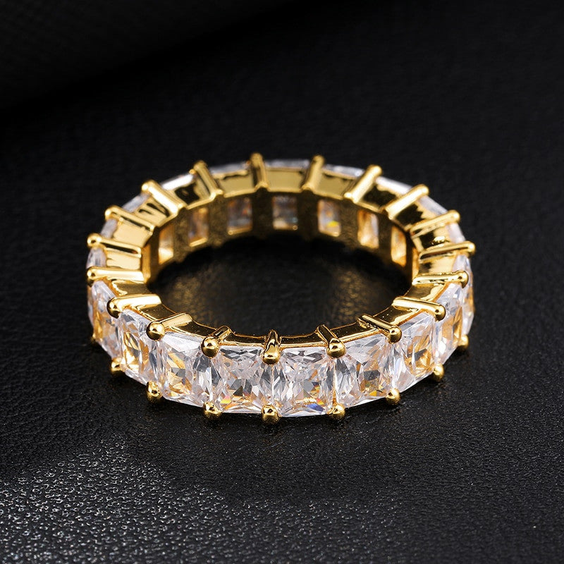 Mens Hip Hop AAA Princess Cut Bust Down Flooded Ice 14k Gold 4 Prong Set Rings