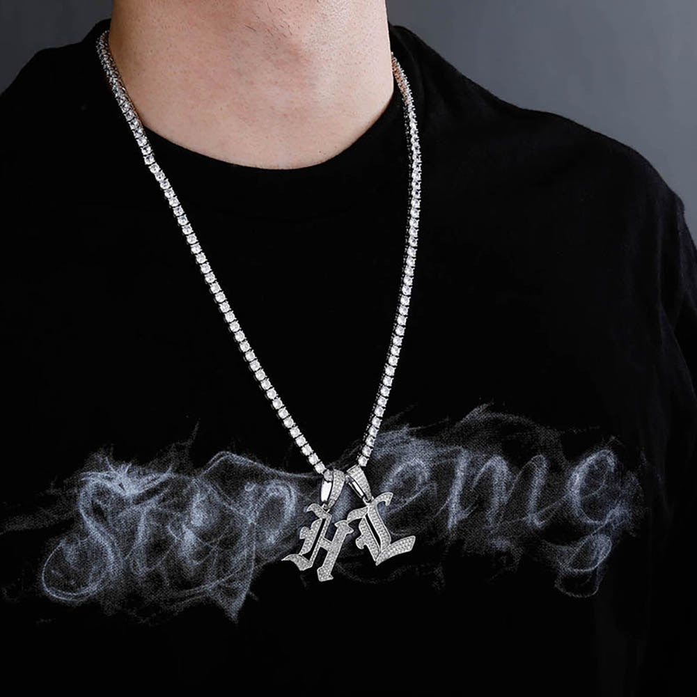 Old English 14k Rose Gold 925 Silver Hip Hop Street Rock Bling Initial Pendants
