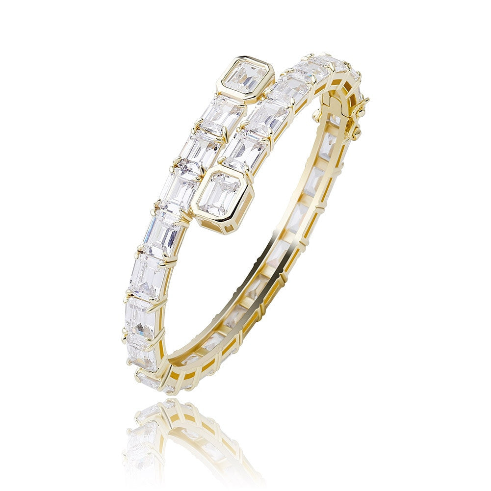 Ladies High Fashion Illusion Bangle Style Princess Cut Bling Bracelet