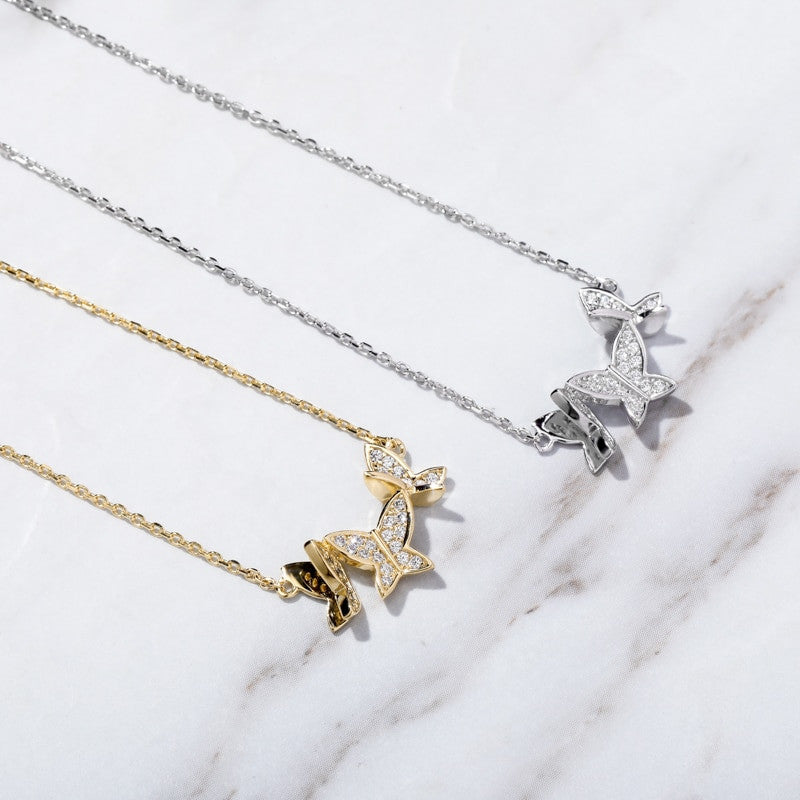 Ladies 925 Sterling Silver Butterfly 3D Flying Butterfly Pendant Chain Necklace