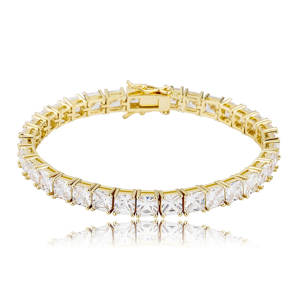 Flooded Ice 6mm Baguette Princess Cut 14k Gold 925 Silver Rose Gold Hip Hop Bracelet