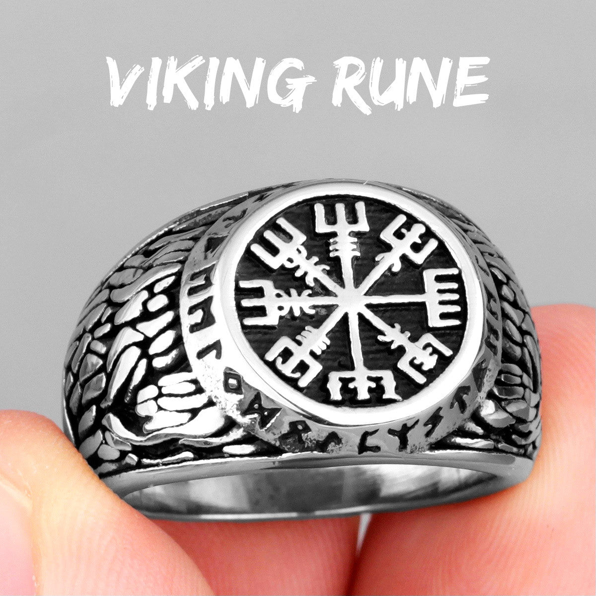 Viking Symbol | Ancient Rune Alphabet Odin Mythology Stainless Steel Mens Rings