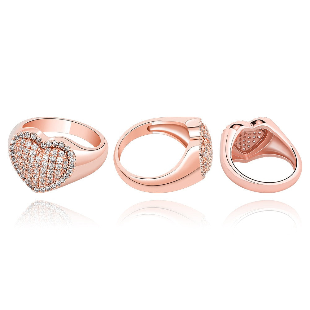 Ladies High Fashion Bling Delicate Heart AAA Micro Pave Bling Bling Rings