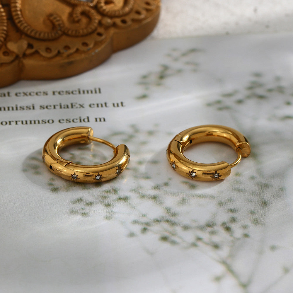 18k Gold Stainless 5A CZ Steel Waterproof Non Tarnished Thick Hoop Earrings