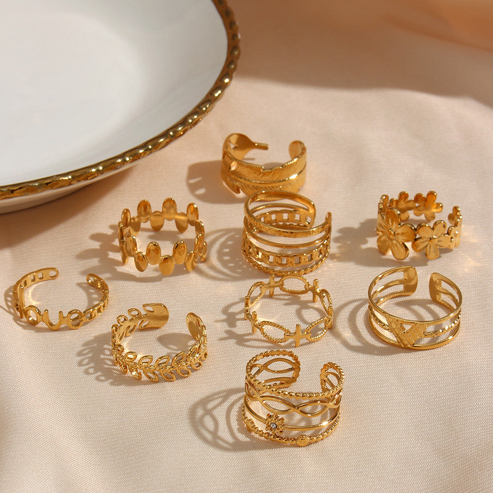 18k Gold Bohemian Elegant French Flower Stainless Steel Waterproof Rings