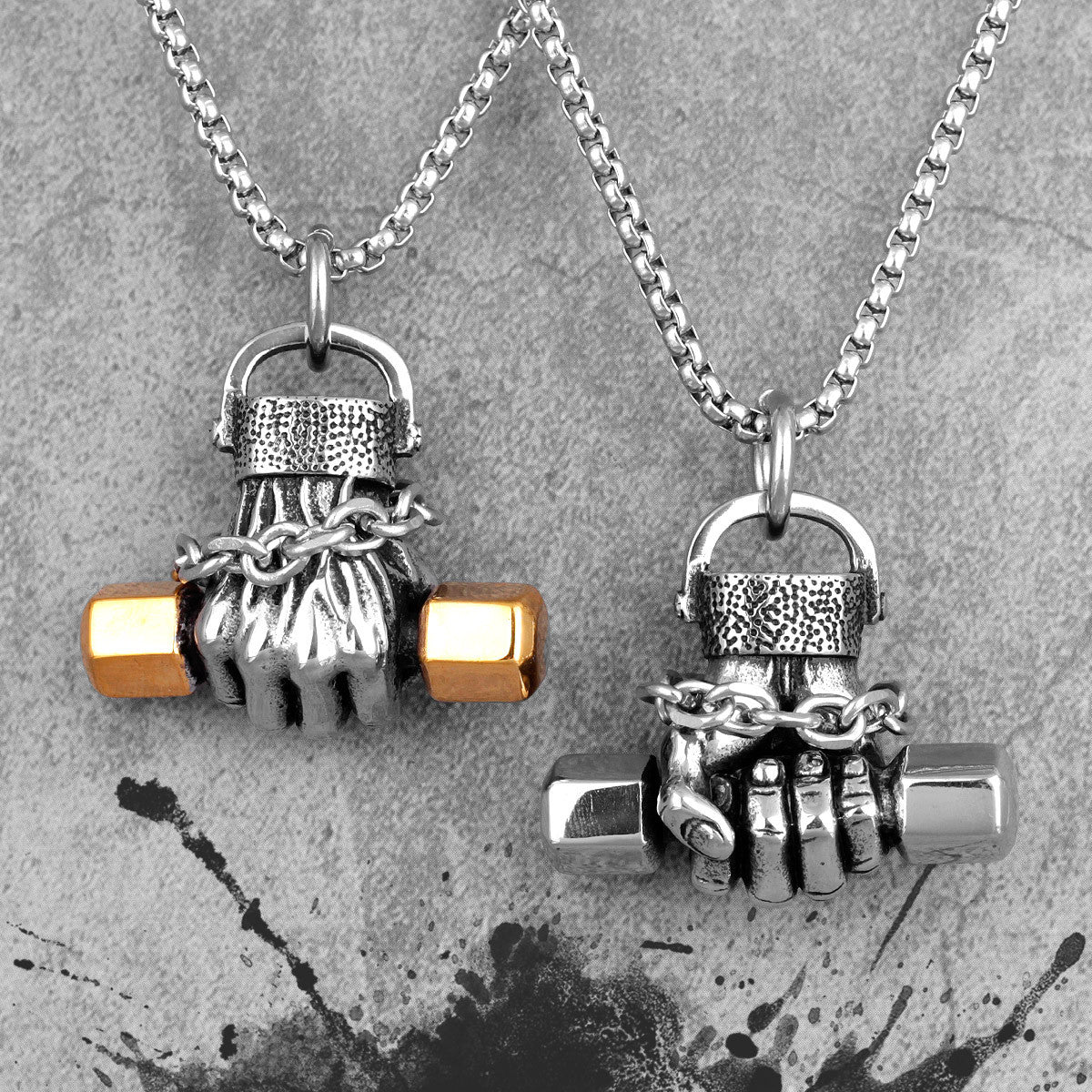 Mens Street Wear No Fade Stainless Steel Fit Life Dumbbell Hip Hop Pendant
