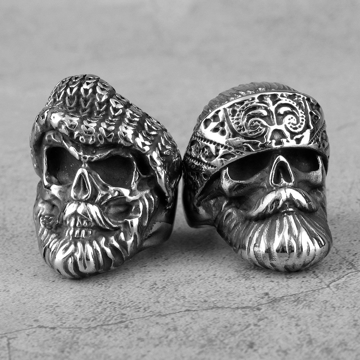 Mens 316L Stainless Steel Undead Bikers Bandanna Knitted Hat Street Wear Rings