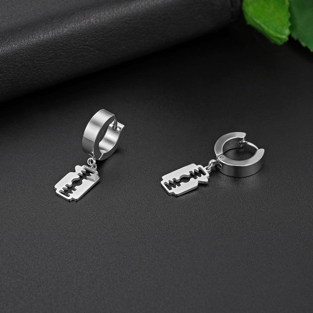 Stainless Steel Street Wear Huggie Razor Blade Hip Hop Earrings