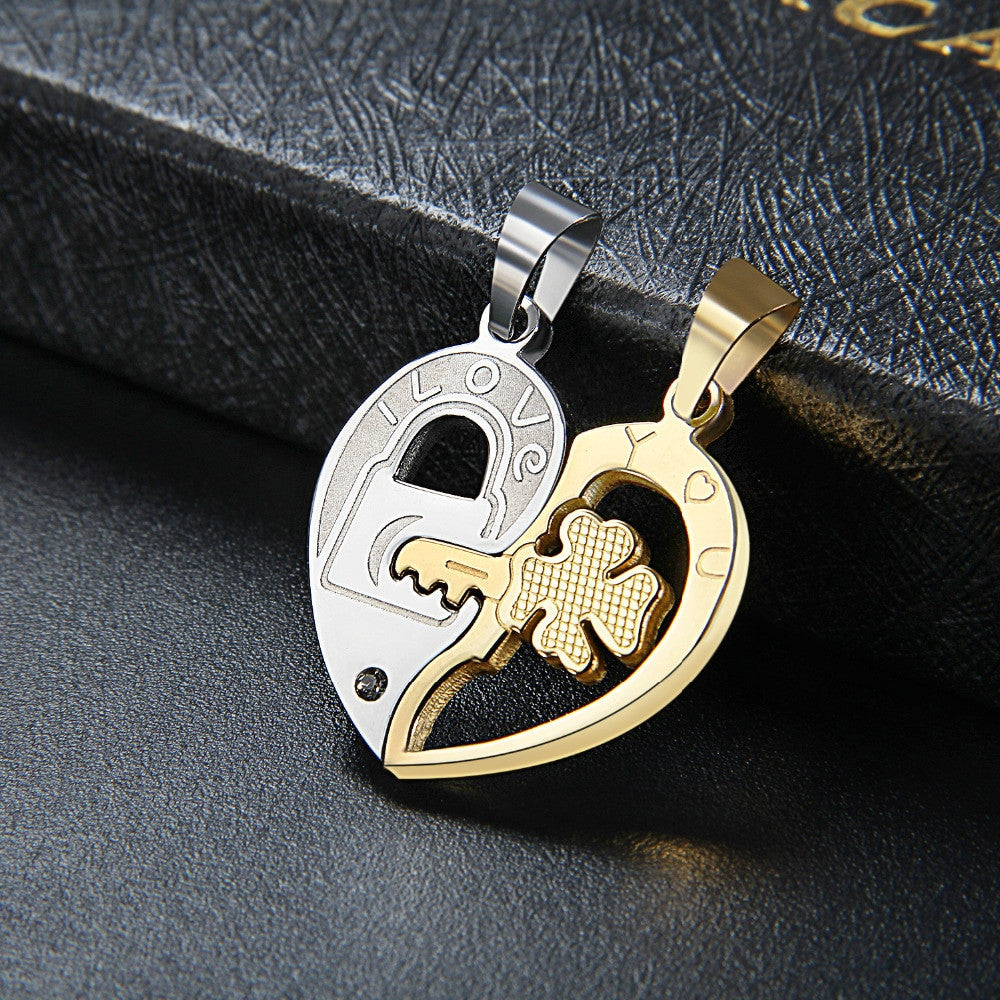 Couples Lock and Key To My Heart No Fade Stainless Steel Bling Pendant Necklace