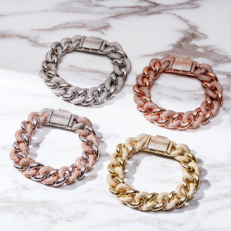 Men's Street Wear Casual 16mm Half Iced Miami Cuban Link Bling Bling Bracelet