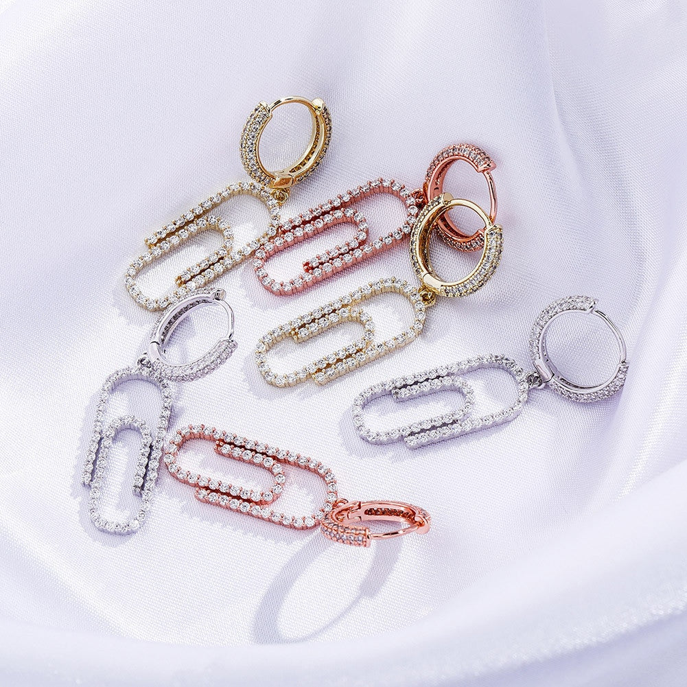 Ladies Flooded Ice Hoop Paperclip hip hop Fashion Bling Earrings