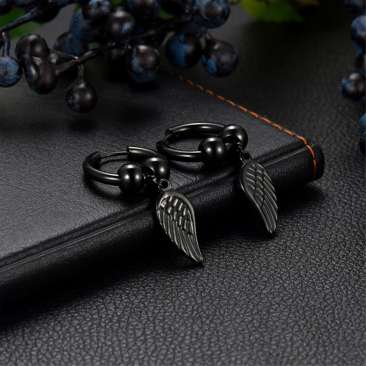 14k Rose Gold Rainbow Color Angel Wings Huggie Style Hoop Stainless Steel High Fashion Earrings