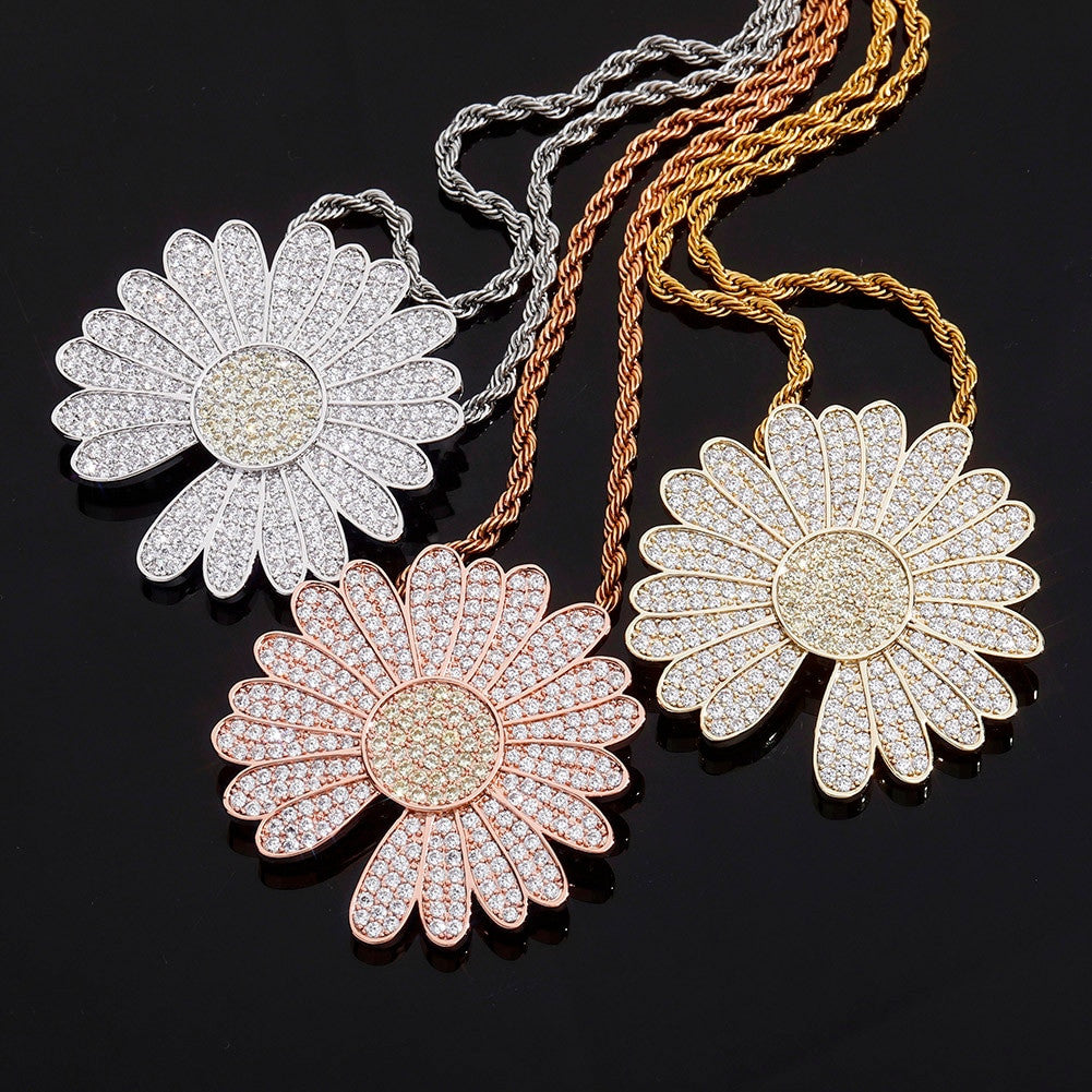 BlingJewelz Plucked Daisy 14k Rose Gold 925 Silver Bling Bling Fashion Iced Necklace