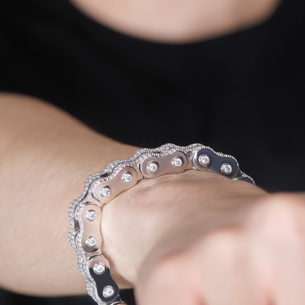 18mm 14k White Yellow Rose Gold Hip Hop Biker Boy Motorcycle Bike Chain Bracelet