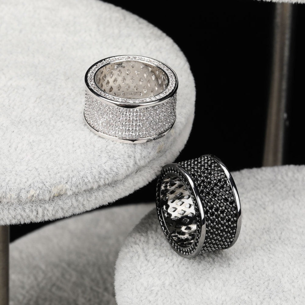 Silver Black Micro Pave Bling AAA Thick Round Hip Hop Ring