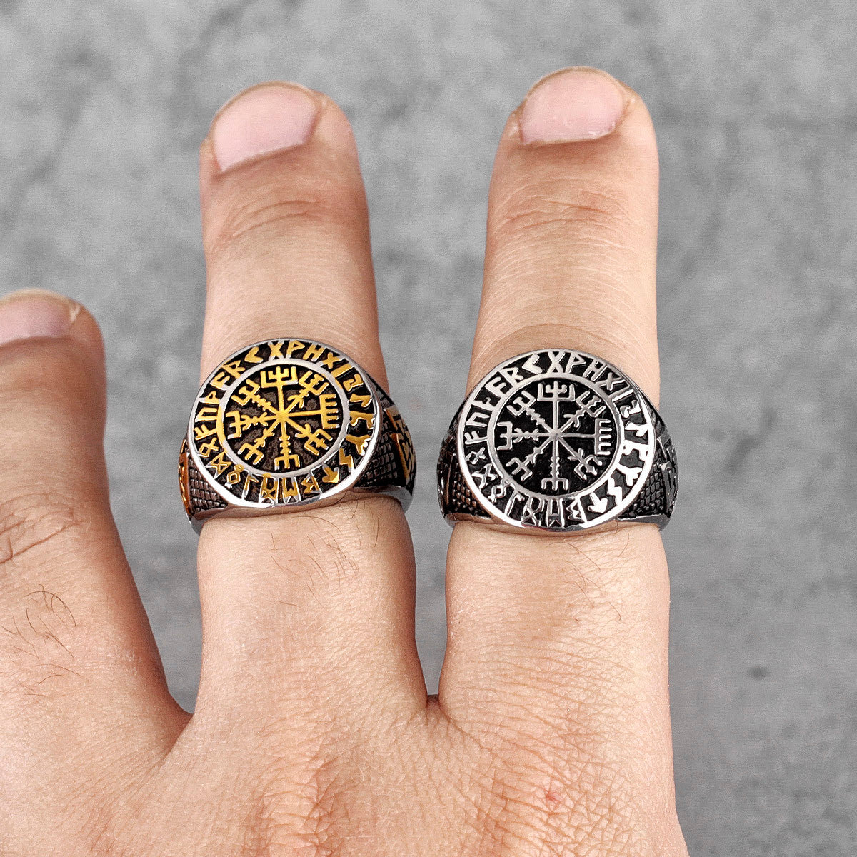 Mens 316L Stainless Steel Viking Mythology Odin Triangle Trident Street Wear Rings