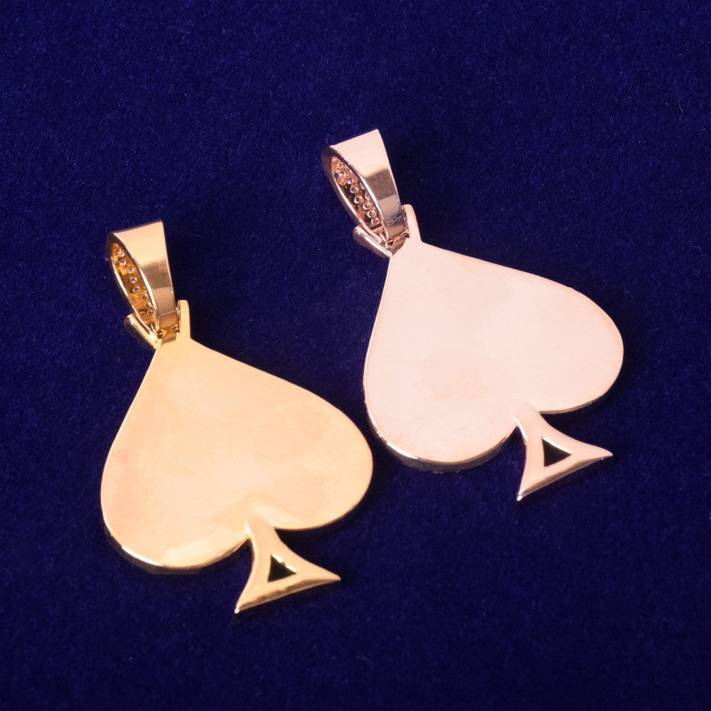 Custom Made AAA Micro Pave Photo Ace Of Spades Medallion Pendant Chain Necklace