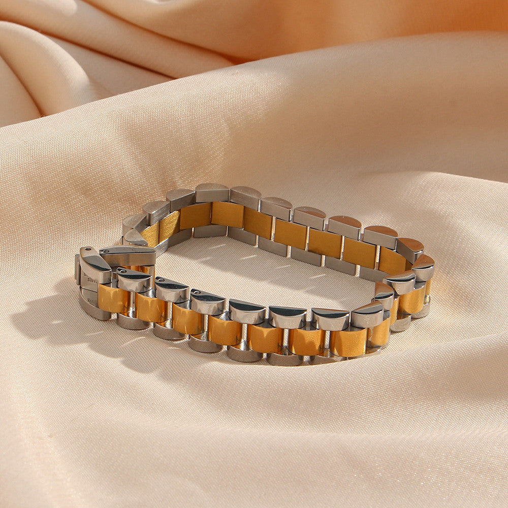Ladies Wrist Watchband Stainless Steel 18k Gold Hip Hop Casual Bracelets