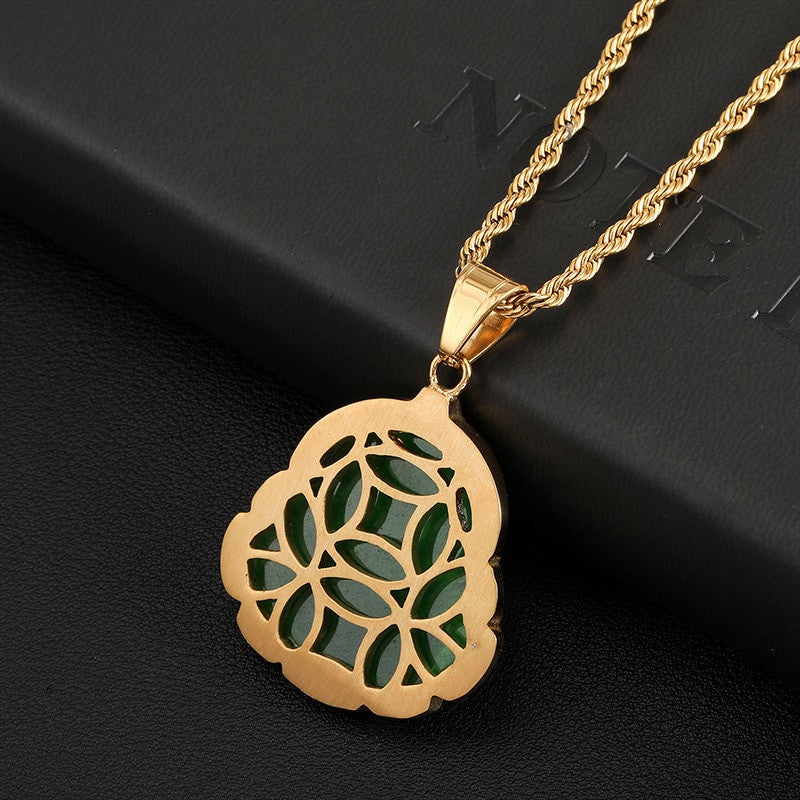 14k Gold over Titanium Steel Buddha Simulate Diamond Bling Pendant Chain Necklace