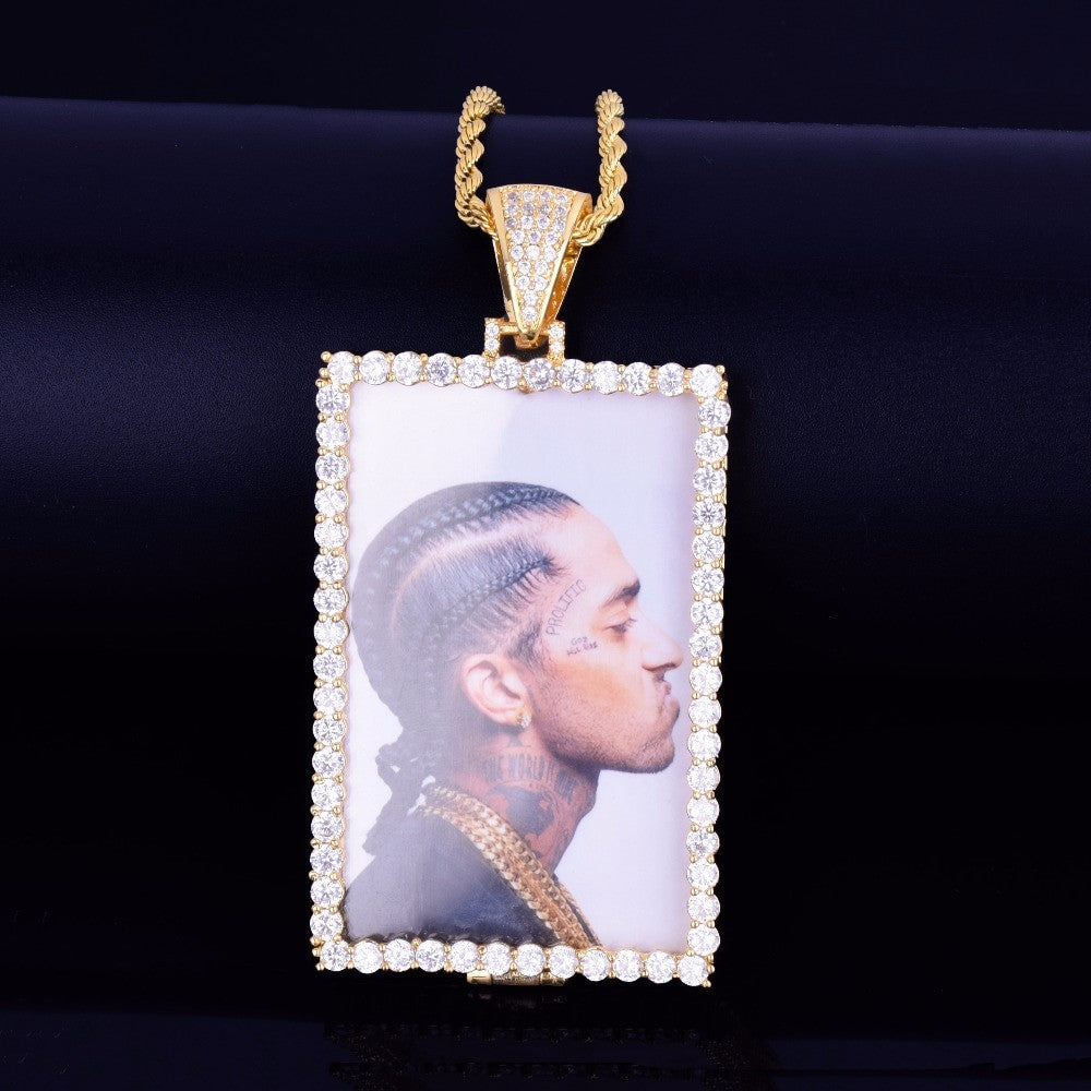 Moments In Time | 4 Prong Set Custom Square Picture Hip Hop Pendant
