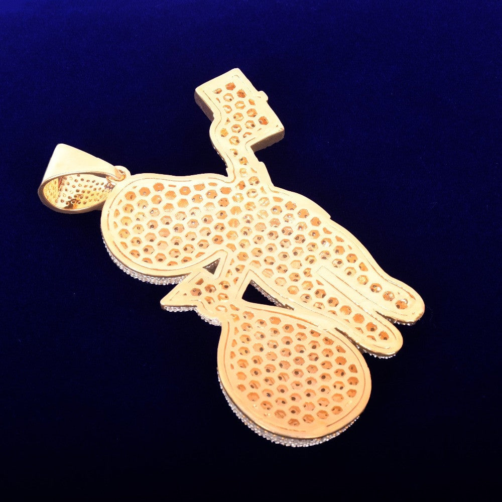 Baby Casper Money Bags AAA Micro Pave 18k Gold Hip Hop Pendant Chain Necklace