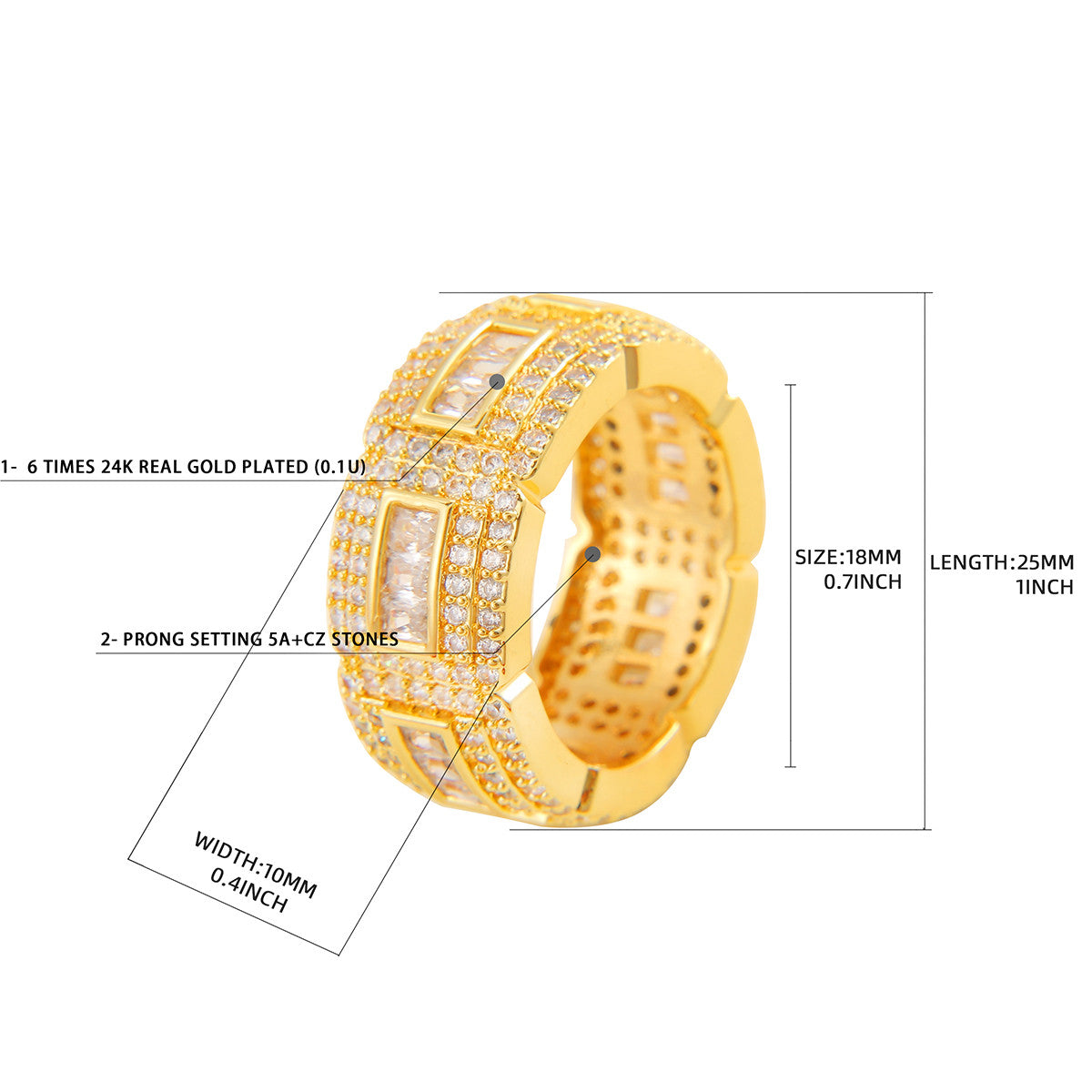 Ice King | Mens 24k 925 Silver Rose Gold Thick Baguette Blinged Out Rings