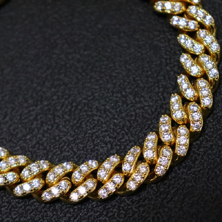 Flooded Ice AAA Prong Set 18k Gold .925 Silver 10mm Miami Cuban Link Chain Necklace