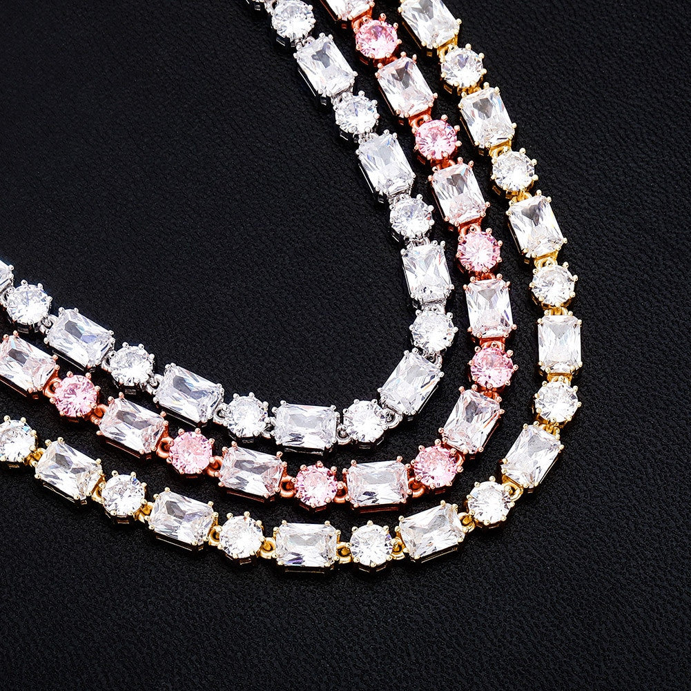 Ladies Bling 6mm Choker Style Round Princess Cut Handset Stone Chain Necklace