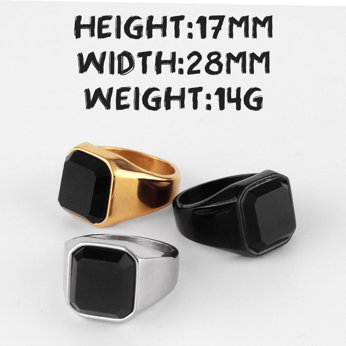 Luxury Gemstone | 14k Gold Black Over Solid Stainless Steel Black Gem Rings