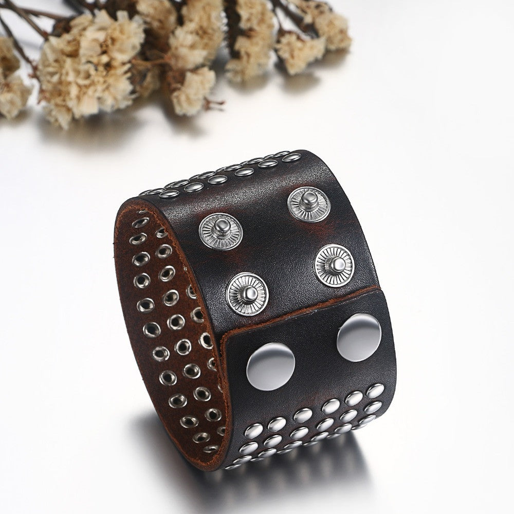 Mens Wide Cuff Pharaoh Fashion Spike Rivet Adjustable Leather Wristband Bracelets