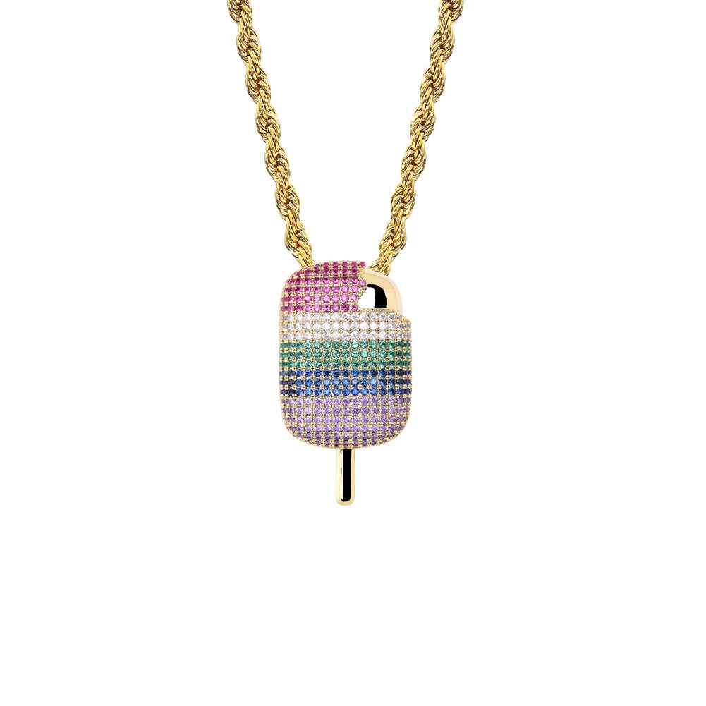 Multi Colored 3A+ Micro Pave Ice Cream Hip Hop Pendant Chain Necklace