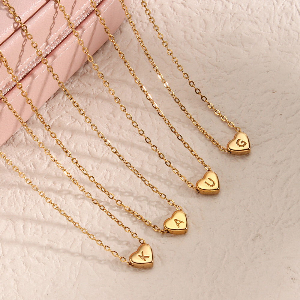 18k Gold Big Love Small Heart Initial Letter Solid Stainless Steel Chain Necklace