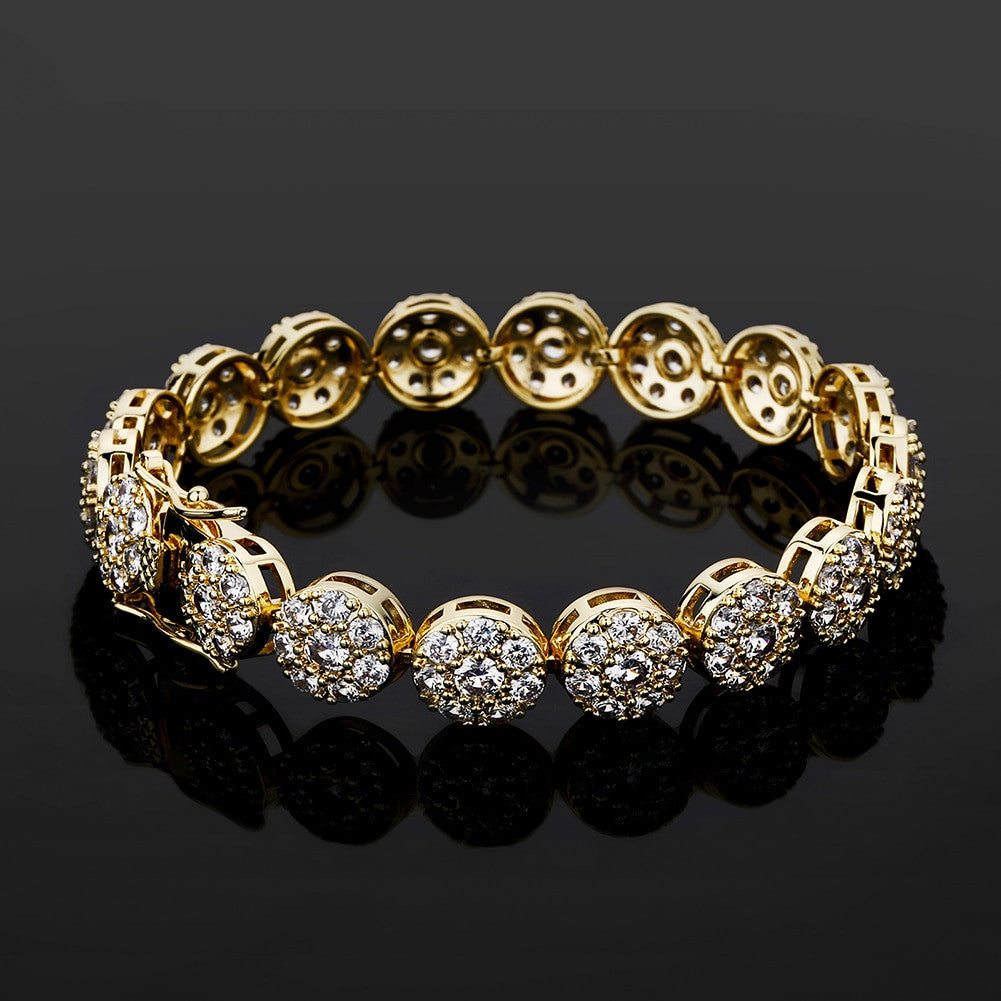 Mens Flooded Ice 14k Gold .925 Silver Iced Bling Round Micro Pave Hip Hop Bracelet
