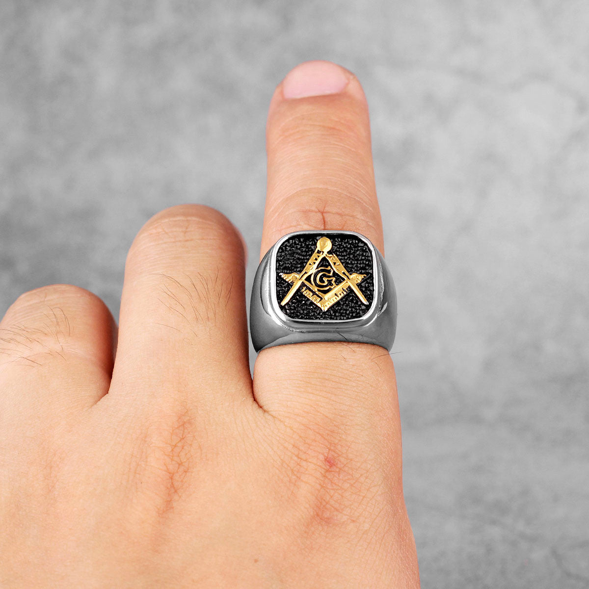 Masonic Retro | 316L Stainless Steel Two Tone No Fade Free Mason Compass Square Rings