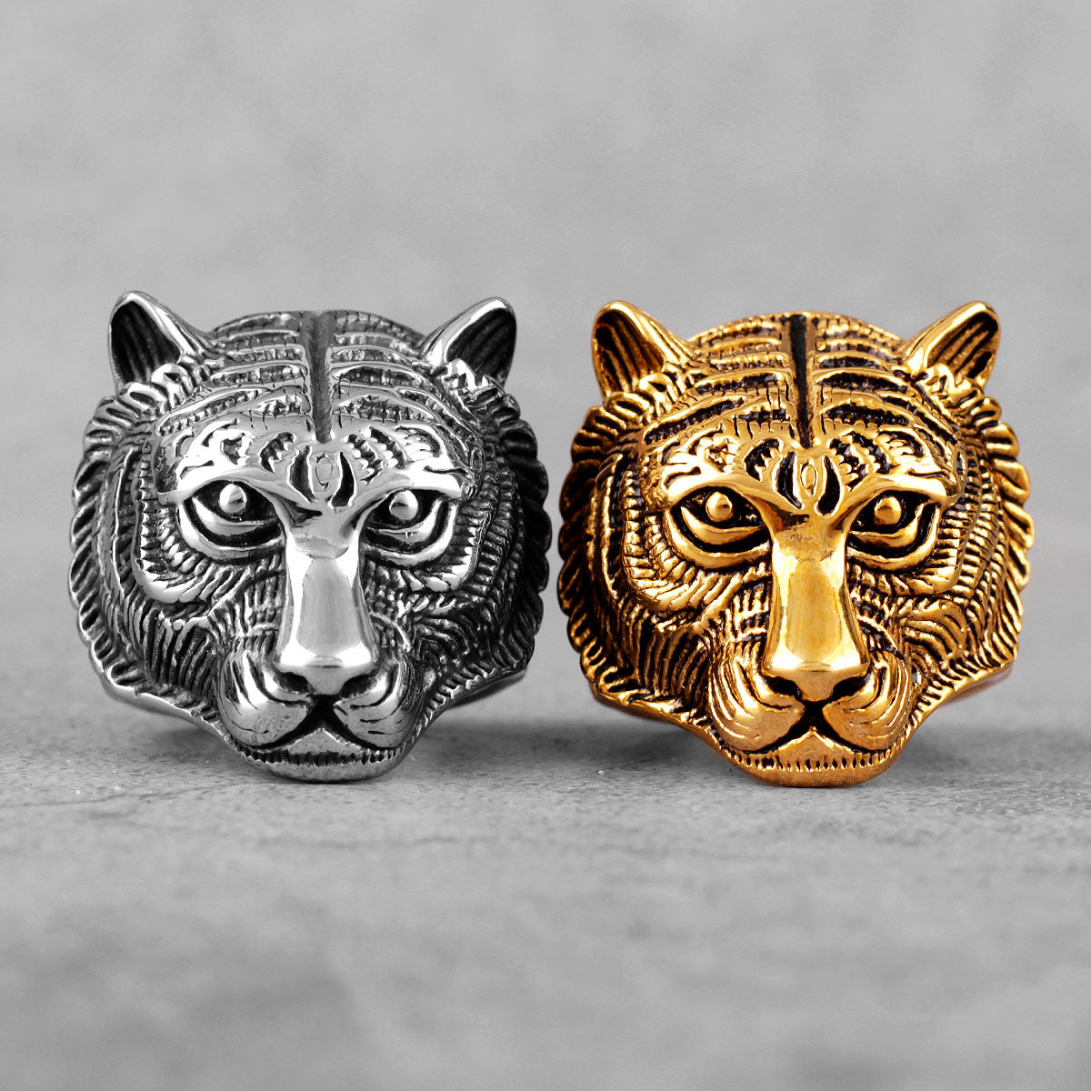 Mens Dominant Male Alpha Tiger No Fade 14k Gold Silver Stainless Steel Rings