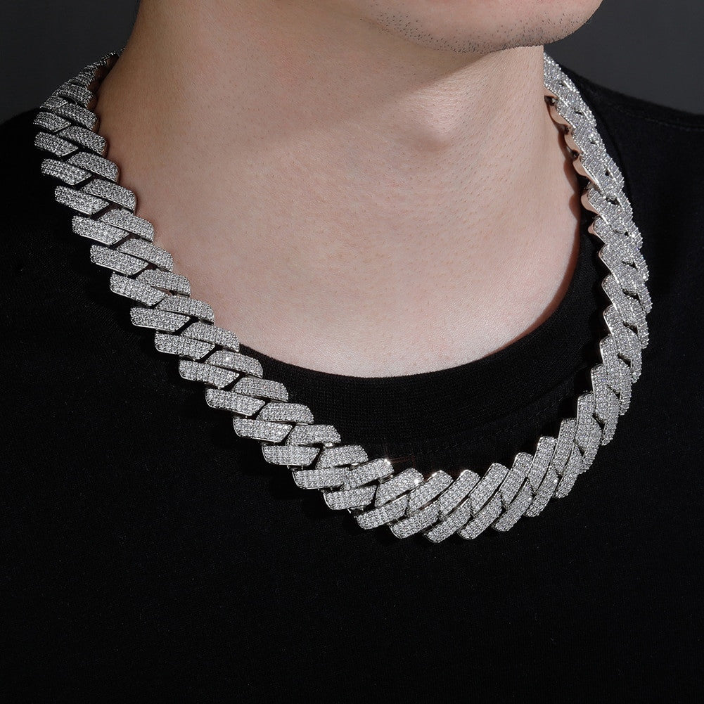 20mm 14k White Yellow Gold Flooded Ice Prong Set 3 Row Miami Cuban Link Chain Necklace