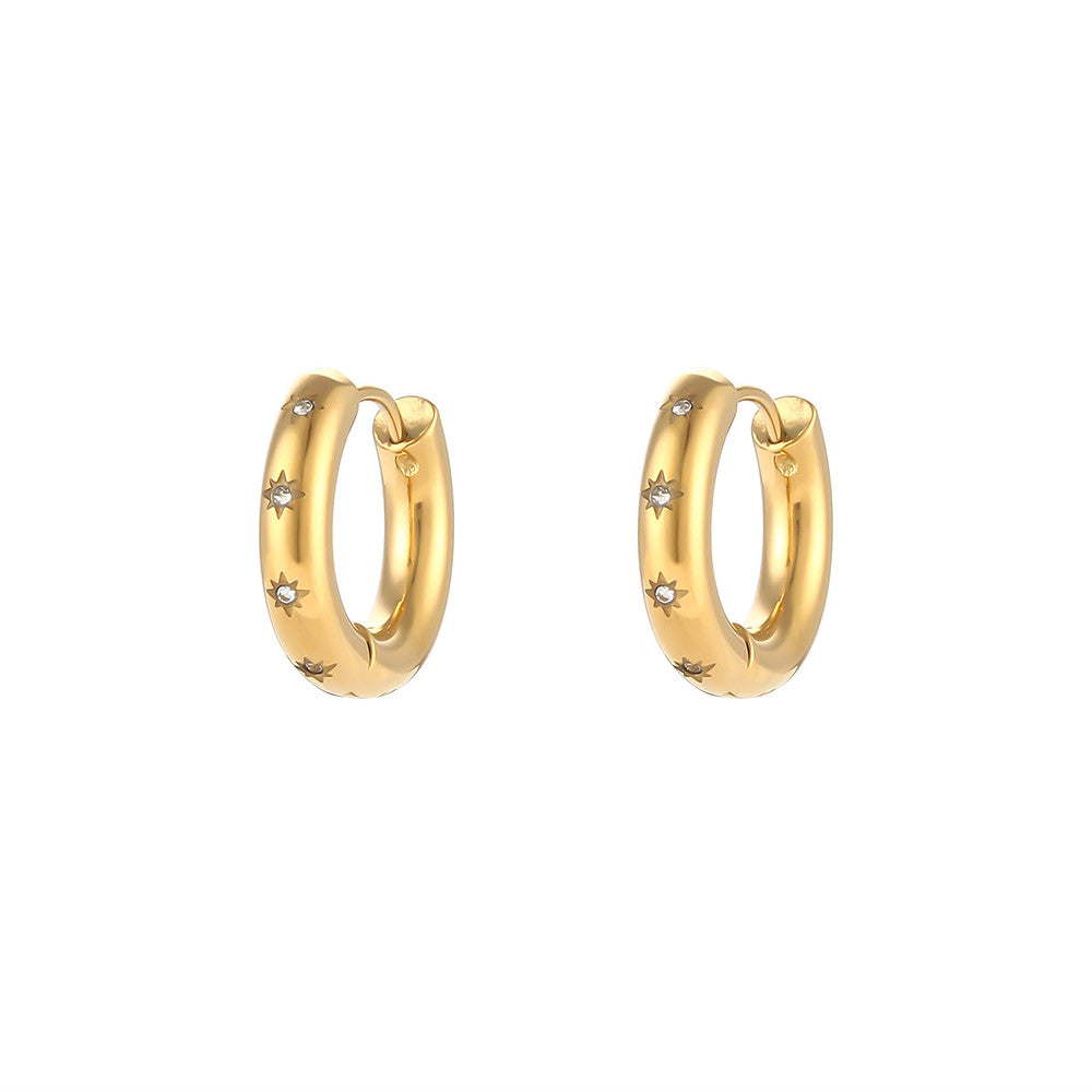 18k Gold Stainless 5A CZ Steel Waterproof Non Tarnished Thick Hoop Earrings