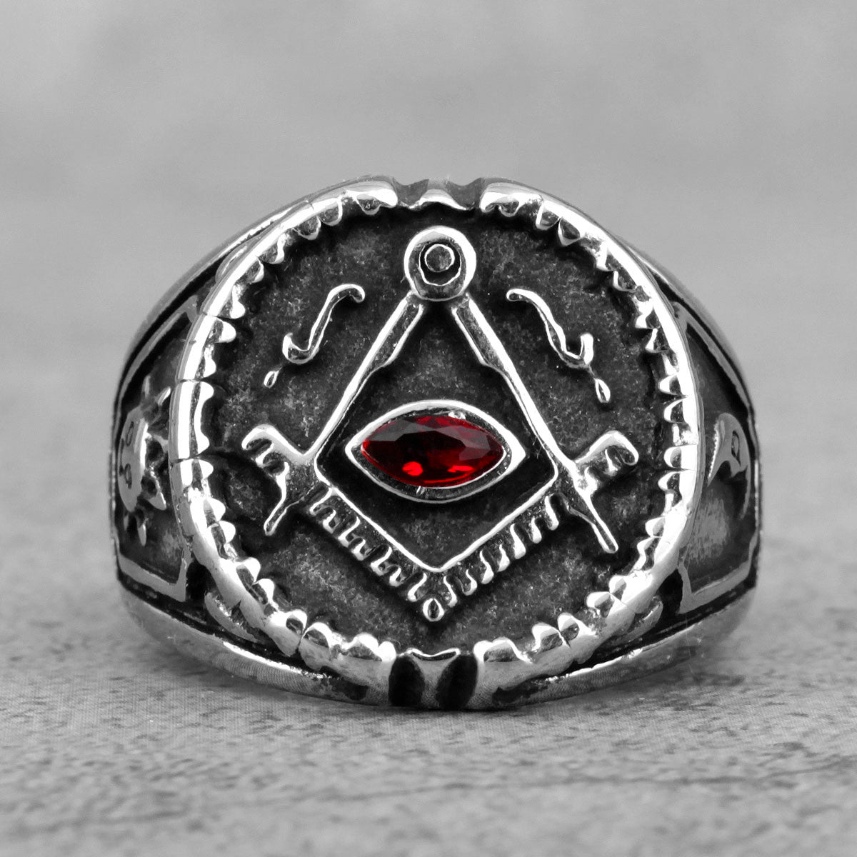 Mens Bling Retro Free Mason Compass Square 316L Stainless Steel Rings