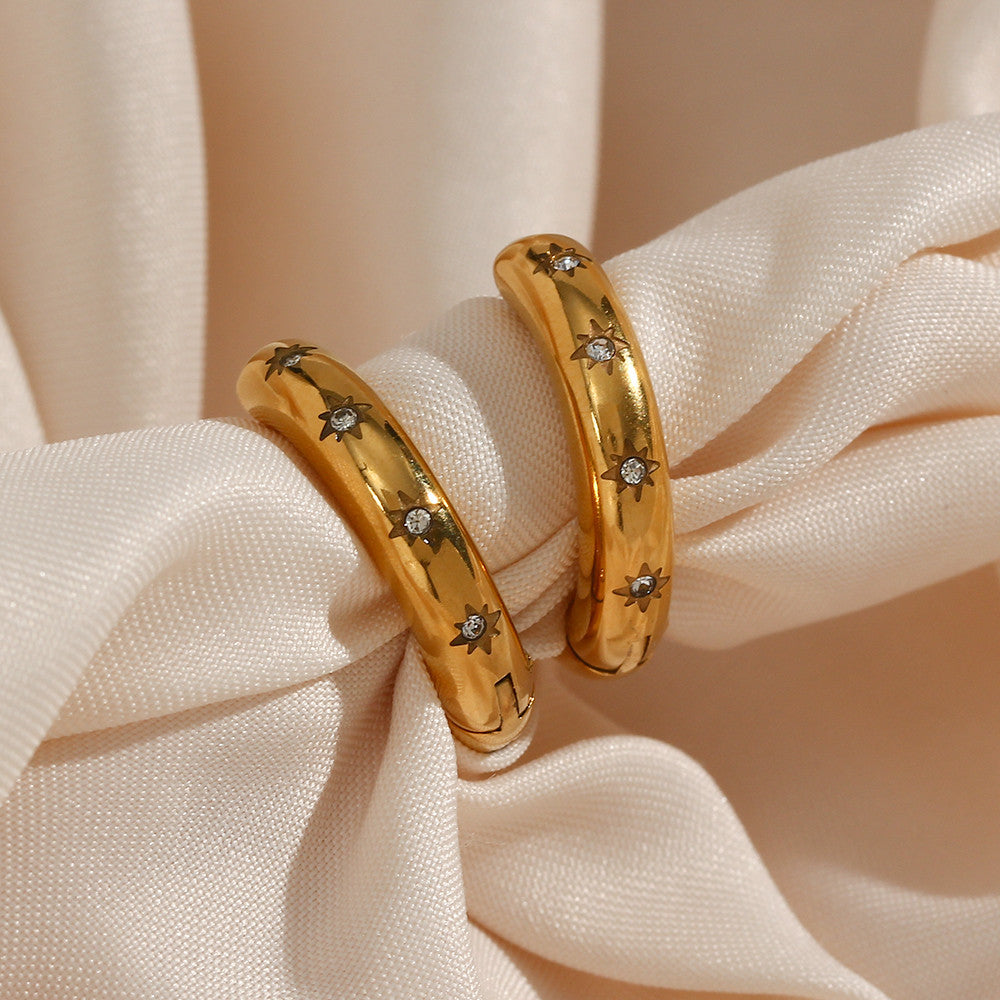 18k Gold Stainless 5A CZ Steel Waterproof Non Tarnished Thick Hoop Earrings