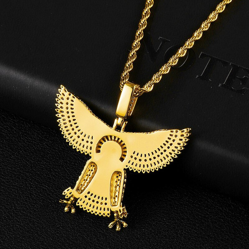 18k Gold .925 Silver Soaring Hunting Spread Wings Eagle Bling Pendant Chain Necklace