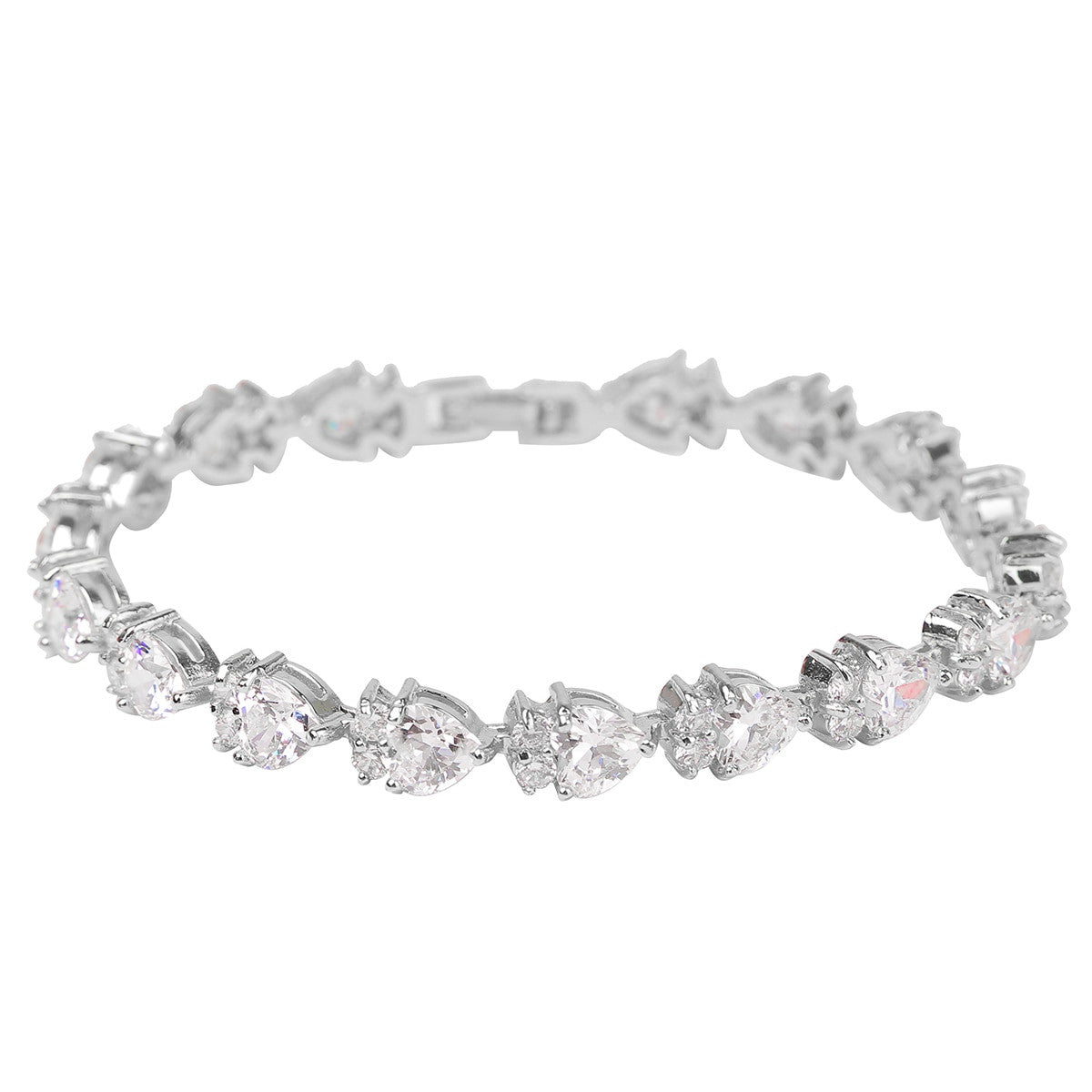 Ladies Soft Heart 24k Gold 925 Silver 8mm Double Cluster Stone Tennis Bracelets