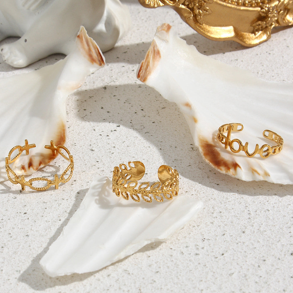18k Gold Bohemian Elegant French Flower Stainless Steel Waterproof Rings
