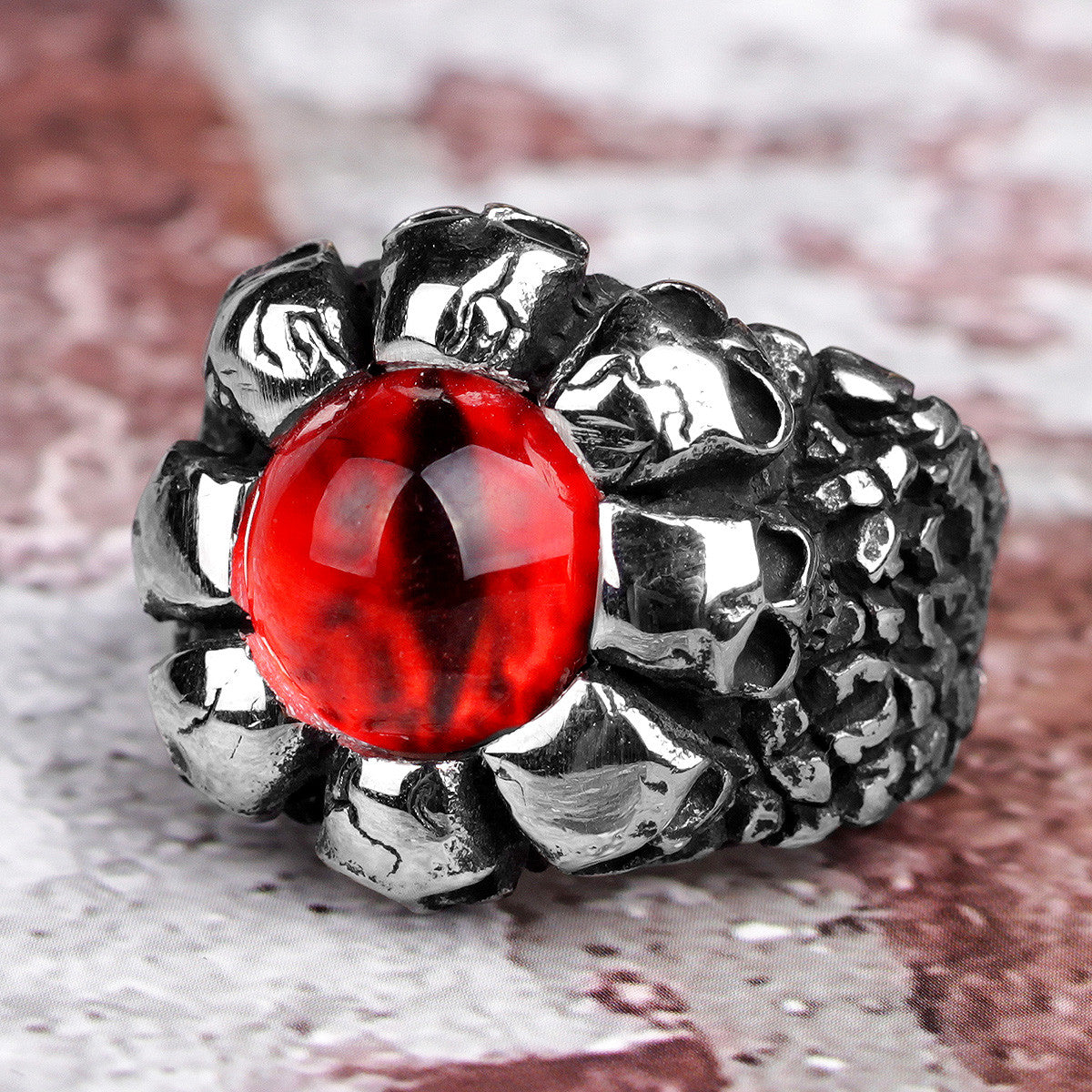 316L Stainless Steel Red Devils Eye Skulls Street Wear Rings