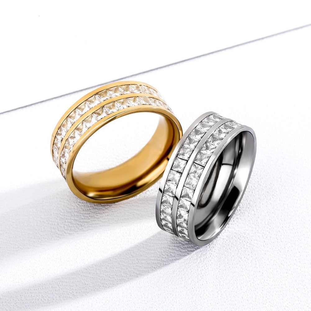 BlingJewelz 7MM 2 Row Micro Pave Princess Cut Stainless Steel Iced Bling Rings