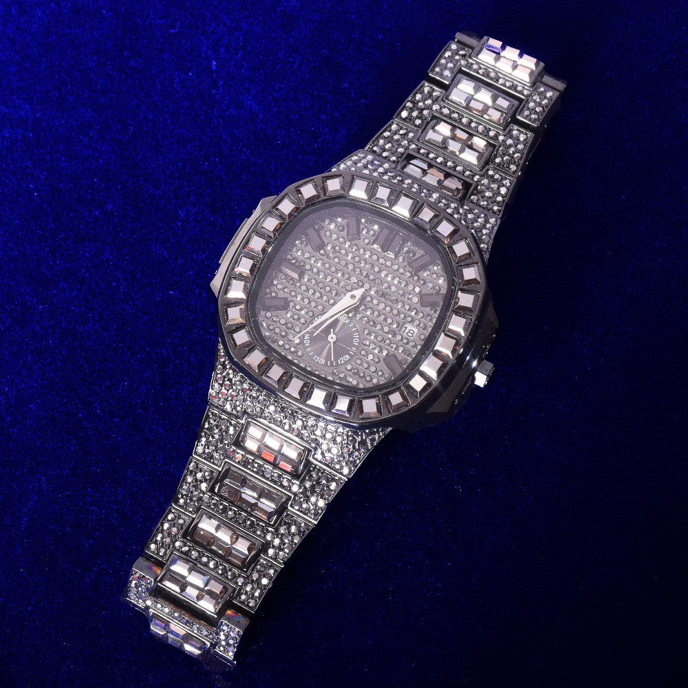 Flooded Ice Bust Down Square AAA Baguette Hip Hop Wrist Watch