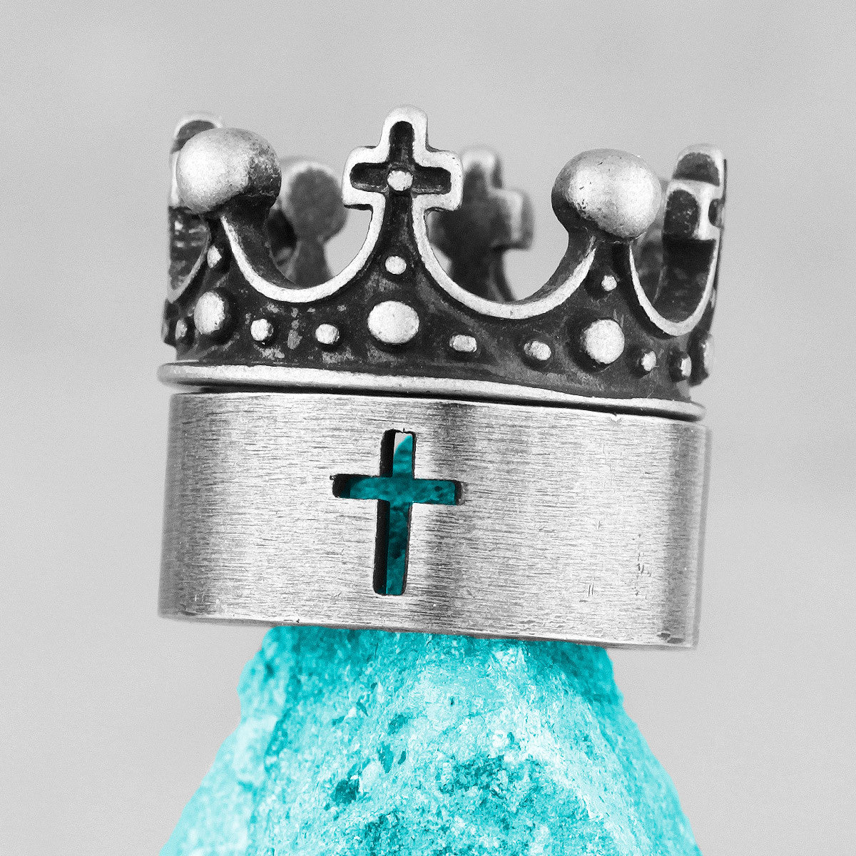 Mens 316L Stainless Steel Cross Crown No Fade Street Wear Rings